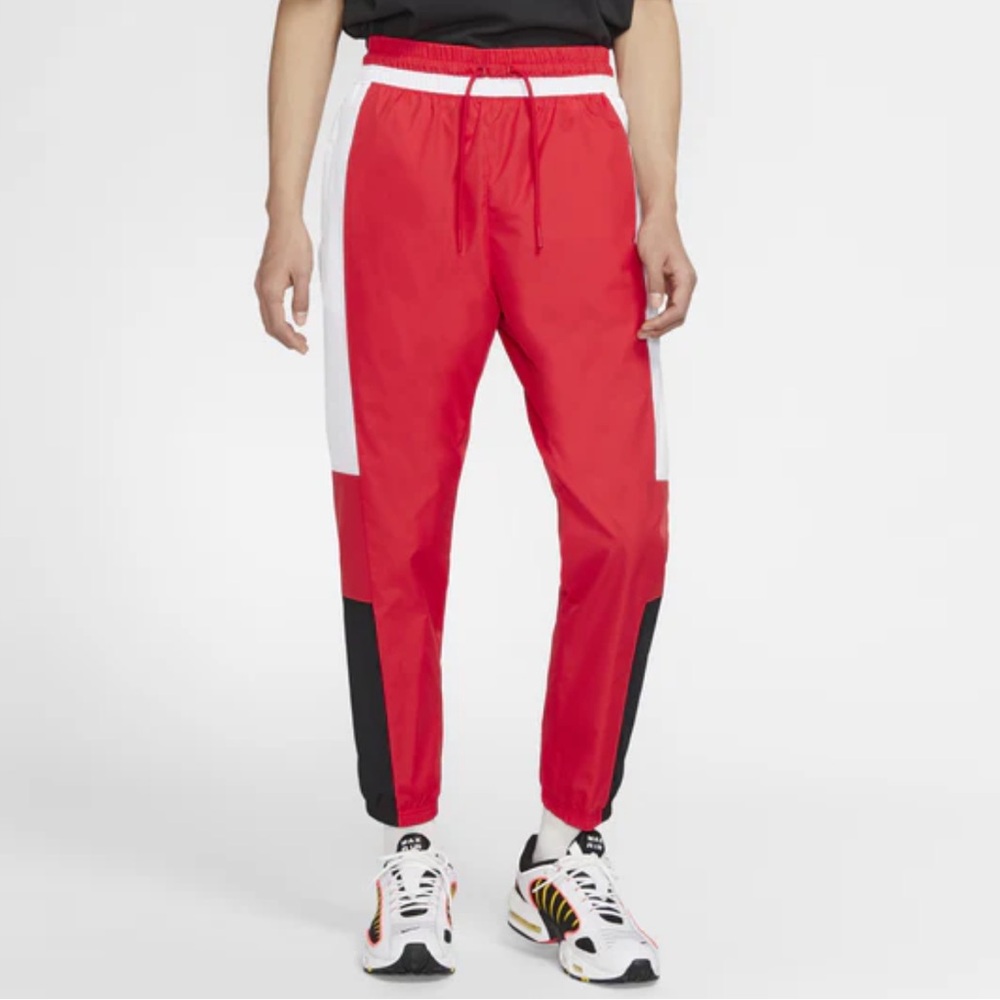 Nike Air Contrasting Colors Woven Long Joggers Red White Pants Women Size XL